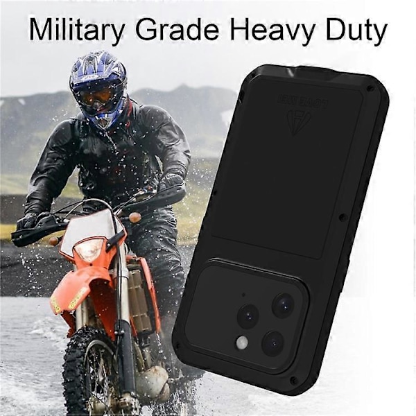 LOVE MEI Yhteensopiva iPhone 16 Pro -kotelolle Karkaistu lasinen näytönsuoja Metalli+Silikoni Puhelinkuori Silver