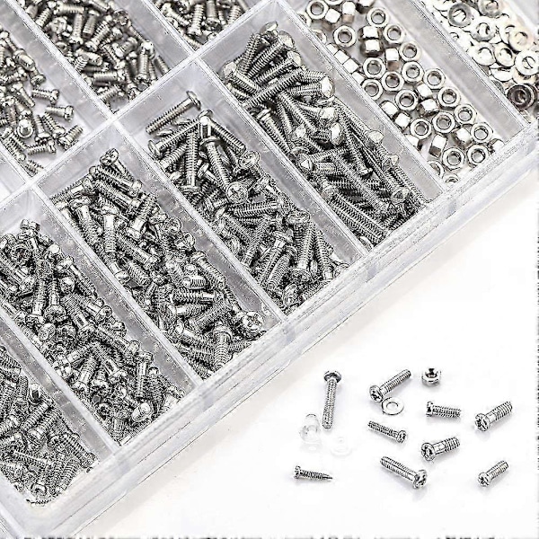 1000st Rostfritt Stål Glasögon Klocka Reparationsskruv Ersättningskit Set Små Skruvar Mutter Sortiment Edition 2