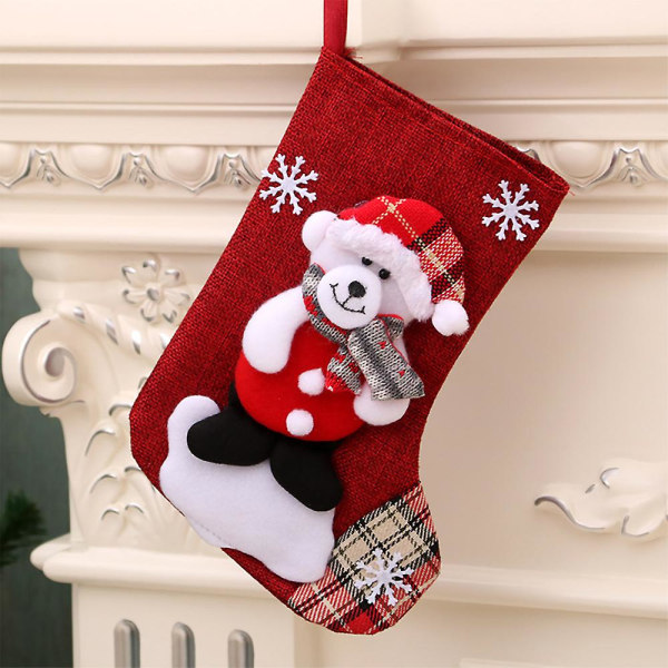 Julgodis Presentpåse Strumpa Xmas Trädhängande dekorationer Öppen spis Jultomten Sockaväska Prydnad Nyår Festtillbehör Bear