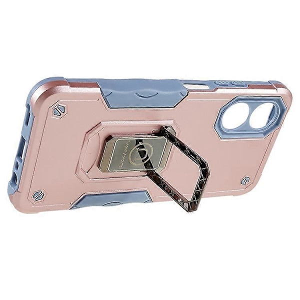 Kompatibel med Oppo A17 4G Anti-drop telefondeksel PC + TPU Beskyttelsesdeksel med Ringstøtte PinkGold
