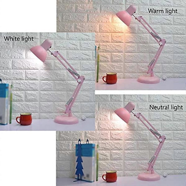 Skrivebordslampe med vippebryter, dimbar, jenter, husholdning, nattbordslampe, barn, skrivebordslampe for lesing, kontor, kafébelysning, sammenleggbar, rosa
