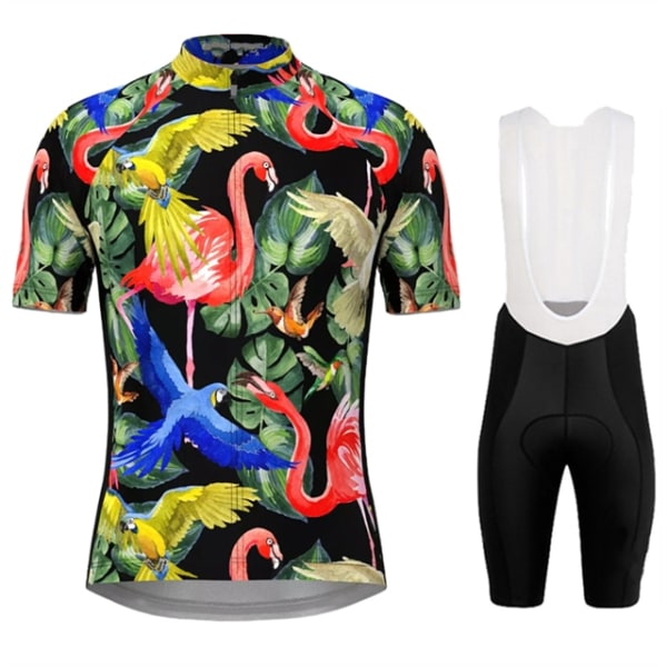 Miesten Hawaiian Tropical Flamingo Print Pyöräilypaitasarjat Lyhythihaiset Pyöräilyvaatteet MTB Ropa Ciclismo Bib Pant Pyöräilyvaatteet 2 XL