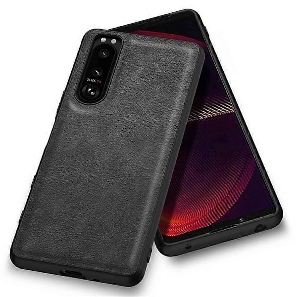 Kompatibelt Skal för Sony Xperia 5 III 5G, Repskydd, Anti-fingeravtryck, Retro PU Läderbelagd TPU+PC Telefonfodral Black