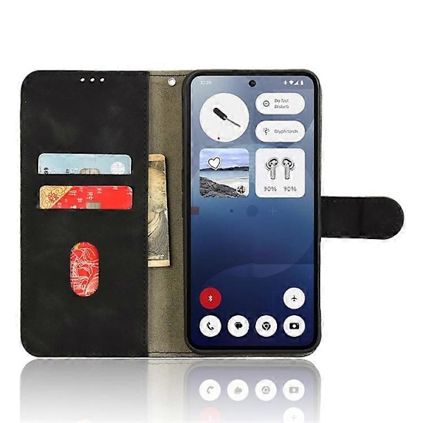 Kompatibel med Nothing Phone (3a) Læder Etui Hudfølelse Anti Drop Wallet Flip Telefon Cover Black