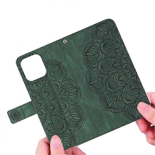 Kompatibelt för Samsung Galaxy S23 Mandala Blomma Präglat PU Läder Ställ Fodral Magnetlås Telefonplånboksskydd Green