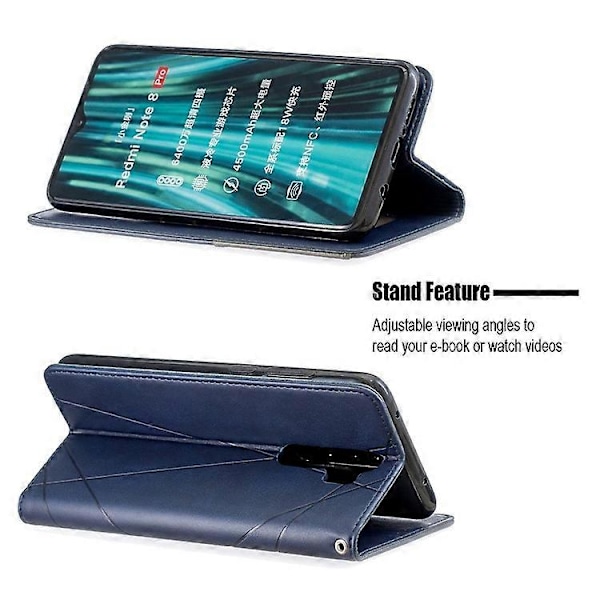Geometriskt Mönster Ställ Läder Korthållare Fodral Kompatibelt För Xiaomi Redmi Note 8 Pro Blue