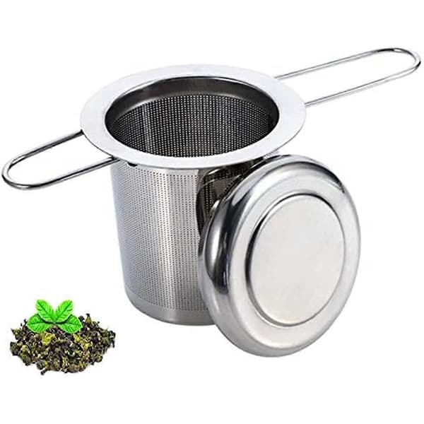 Te Filter Si Rustfrit Stål Te Infuser Mesh Si med Låg og To Håndtag til Løs Te Te Krus Te Kander Te Kopper