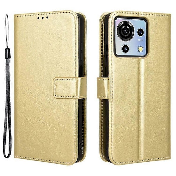 Kompatibel for ZTE Blade V50 Vita Lærdeksel med Stropp Telefon Lommebok Stativ Veske Gold