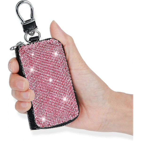 Bling-kristalliauton avainkotelo, aitoa nahkaa, automaattinen älykäs avaimenperän pidike, metallikoukku ja avaimenperä vetoketjullinen laukku kaukosäätimelle