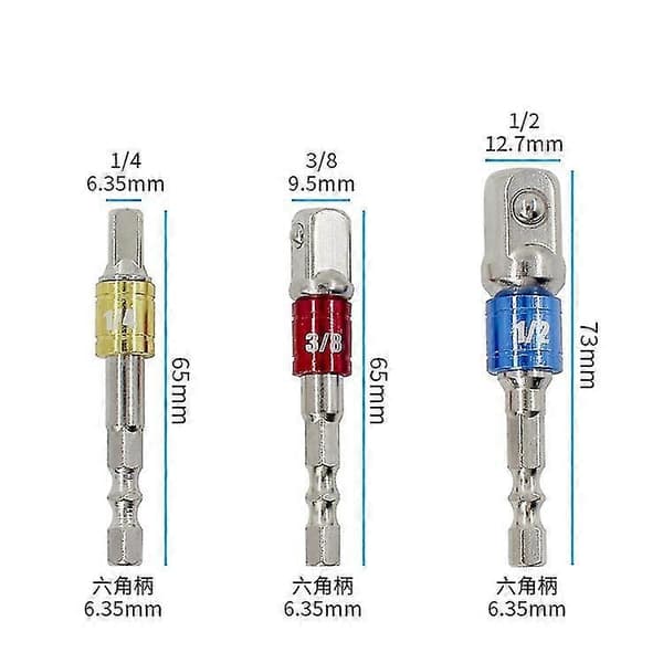 Bdhi 1/4\" 3/8\" 1/2\" Hex Shank Socket Adapter Utvidet Slag Elektrisk Drill Bit Verktøy(d01-3)