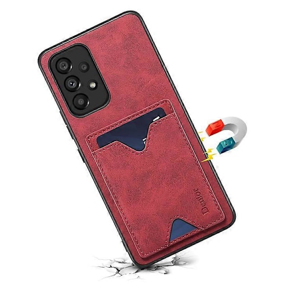 DENIOR Yhteensopiva Samsung Galaxy A53 5G Nahkapäällysteinen TPU-suojakuori Jalustalla ja Korttipaikalla Red