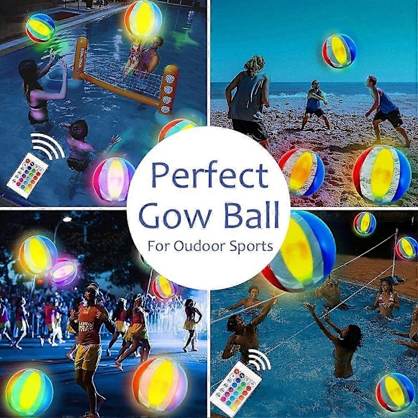 LED Vattenpolo, Uppblåsbar Vattenpolo, 16 Lysande Färger Glow Ball, Vattenvolleybollspel, Poolspel för Vuxna, Barn, Perfekt för Strand, Pool, Fest