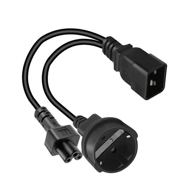 IEC320 C20 til IEC320 C5+EU4.8mm AC-strømadapterkabel, 3 terminaler han til hun strømstik ledning