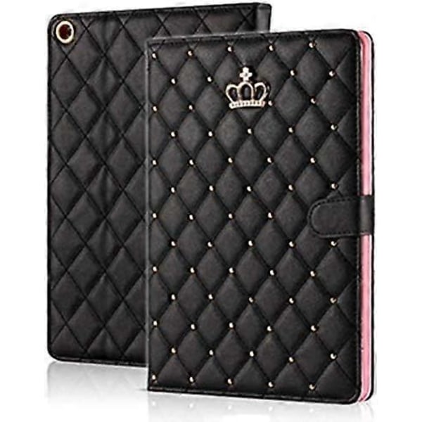 iPad 10.2 2021/2020/2019 Suojakotelo, iPad 9./8./7. sukupolven kotelo Kruunu Bling Timantti Söpö Tyylikäs PU-nahkainen Älykäs Aut(Musta)