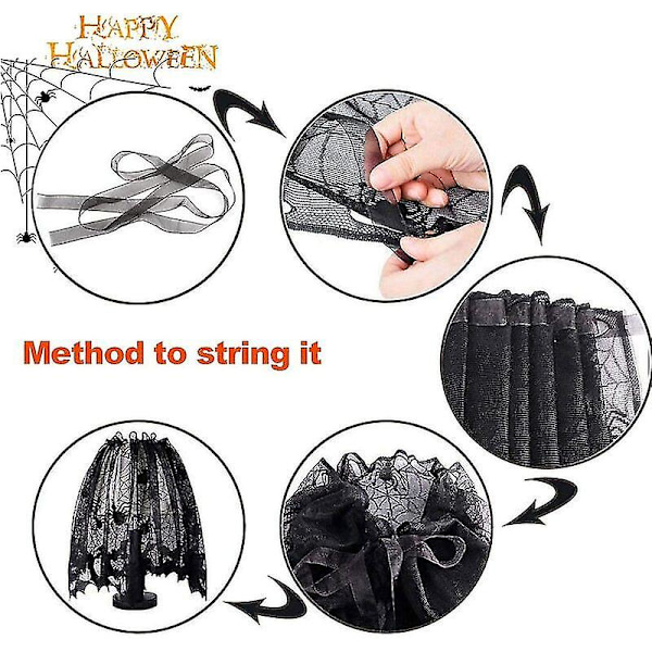 Halloween Pitsi Halloween Koristeet Lampunvarjostimen Päällinen Halloween Sisustus Musta Hämähäkinverkko Halloween Pitsi Halloween Lamppuun Juhlakoristeet, 60
