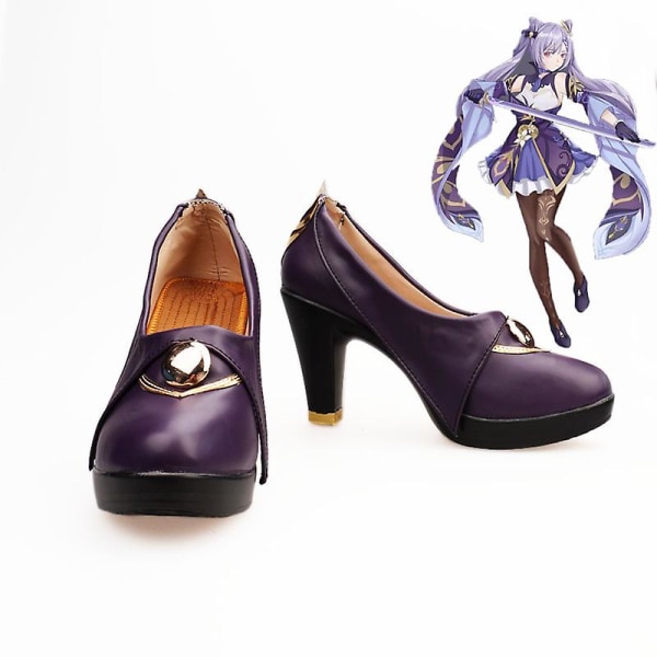 Peli Genshin Impact Keqing Cosplay Puvut Genshin Ke Qing Impact Halloween Cos Kengät Keqing Ponytails Mixed Purppura Cosplay Peruukki shoes XXL