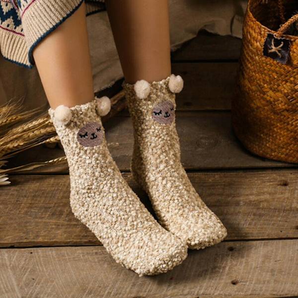 Dam Dam Vinter Varm Sock Fleece Djur Mjuk Söt Fluffig Lounge Slipper Sock Alpaca