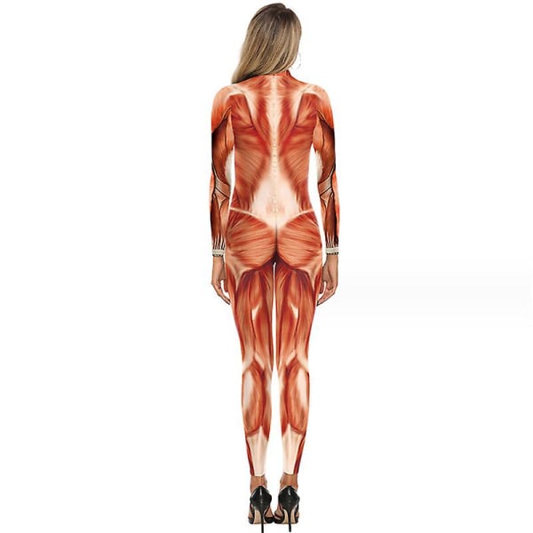 Kvinnor Halloween 3d Muscle Print Costume Skinny Catsuit Stretch Jumpsuit Bodysuit BODYSUIT XL