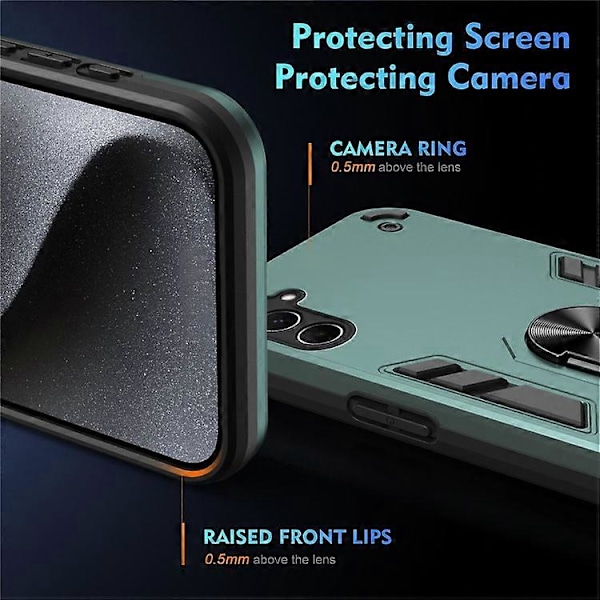 Kompatibelt Skal för Samsung Galaxy A56 5G PC+TPU Fallskydd Mobilskal med Ringstativ Green