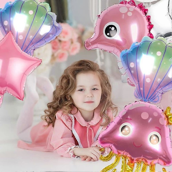Havdyr Folieballong Manet Ballong Sjøhest Aluminium Ballong Skjell Ballong for Kjønnsavsløring Sommer Havtema Fest Babyshower Bursdag P
