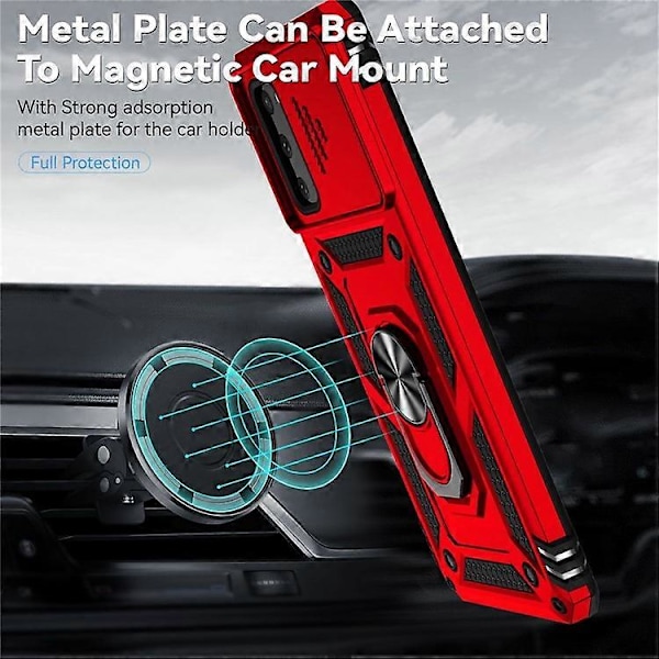 Metallring Stöd Fodral Kompatibelt För Samsung Galaxy S20 4G / 5G, Skjutbart Kameraskydd PC + TPU Dubbla Lager Telefonskal Red
