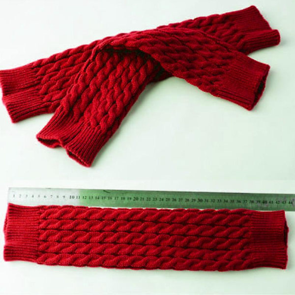 Kvinnor högt knä stickad benärm Vinter benvärmare Strumpor Slouch Boots manschetter Toppers Red