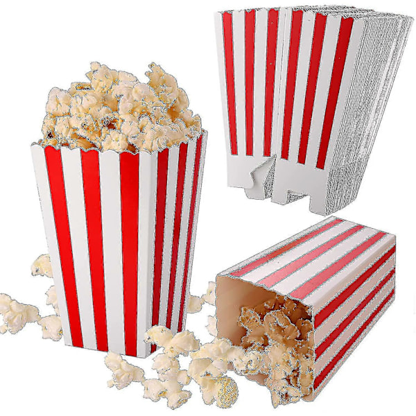 48 kpl Popcorn-rasiat punavalkoraidallisia, pieniä paperisia karkkiastioita, retro