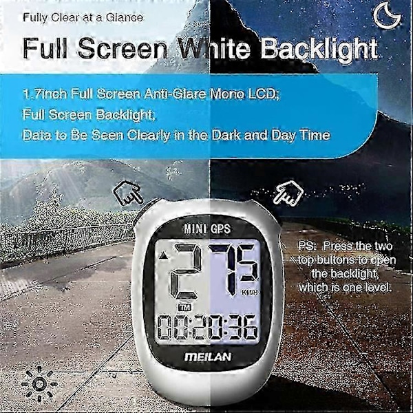 MEILAN M3 Mini GPS Cykelcomputer Cykelcomputer IPX5 Vandtæt Smart Speedometer med 1,7 tommer Display Skærm Sort SZRH