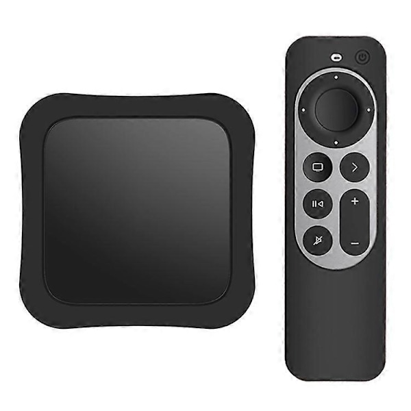 Dekoderboks + Fjernkontroll Silikon Anti-fall Beskyttelsesdeksler Sett Kompatibelt For Apple TV 4K 2021 Black