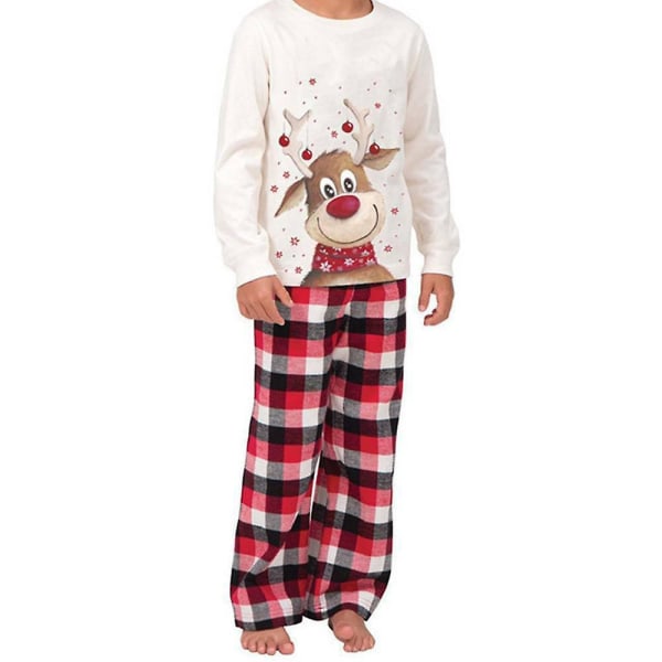 Julfamiljsmatchande set, långärmade toppar med print , rutiga byxor, pyjamas, hemkläder Kid 7-8 Years