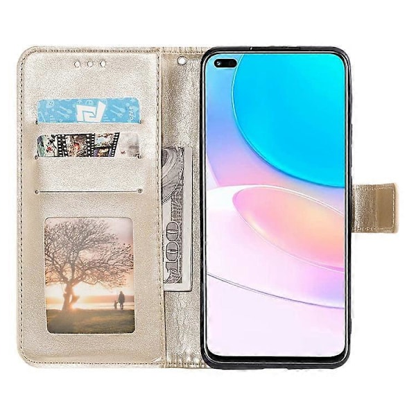 Präglad Mandala Blomma Fullständigt Skydd PU Läder + Mjuk TPU Ställ Plånboksfodral med Rem Kompatibel med Huawei nova 8i Gold