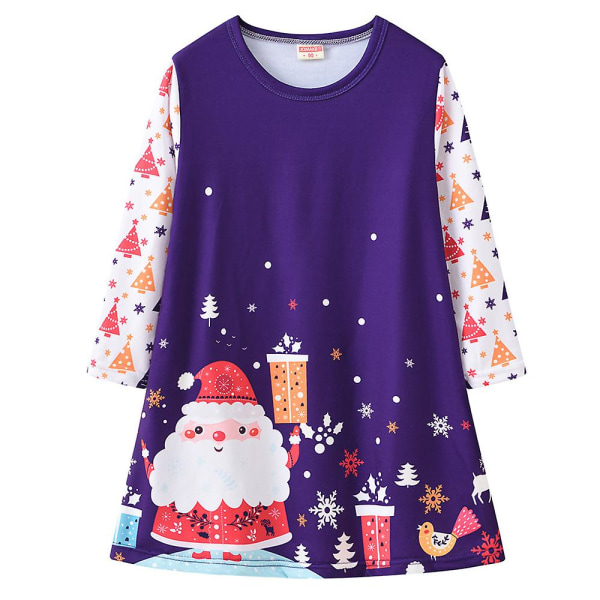 Jul Toddler Barn Flickor Casual långärmad tunikaklänning Printed lekkläder Fest Lösa Longline Toppar Klänningar Purple A 2-3 Years