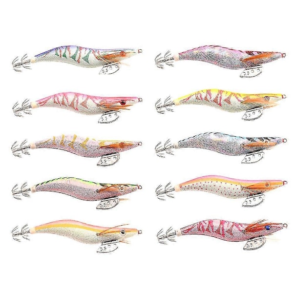 10 st 13,5 cm 21,5 g Fiskedrag Set Bläckfiskjiggar 3,5 Krok Träkräfta Konstgjorda Beten Träkräfta