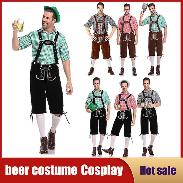 Tyskland Oktoberfest Kostymer Vuxna män Traditionella bayerska ölshorts Outfit Overall Skjorta Hatt Hängslen Set Halloweenduk D1 Shorts Top Hat XL