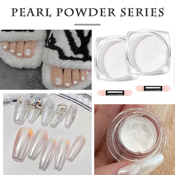 Vit Pärla Krom Nagelpulver, Spegeleffekt Aurora Magisk Pärlemorskimrande Nagel Smycken Spegel Glitter Pulver, DIY Nagelkonst Dekorationer (1 Förpackning)