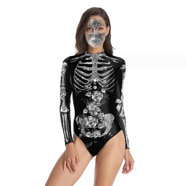 Halloween Women Digital Skeleton Tight yksiosainen uimapuku vetoketjulla style 3 L-XL
