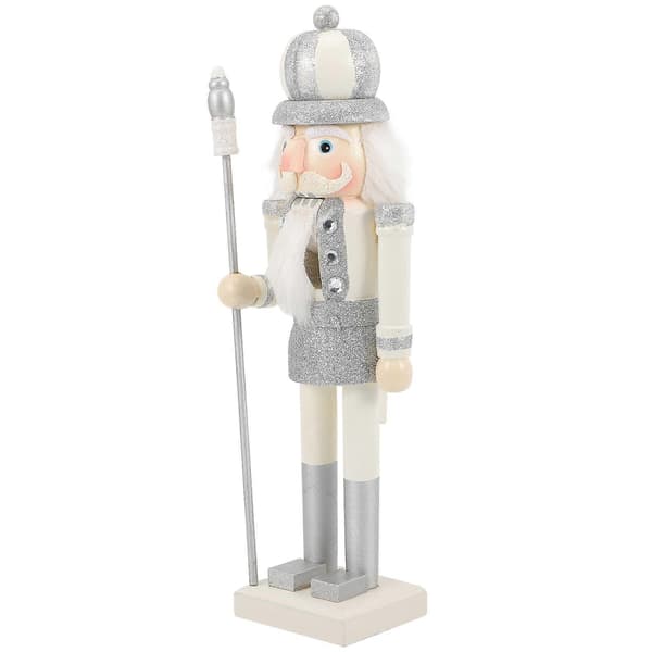 Nötknäpparfigur Traditionell Nötknäppare Träprydnad Skrivbordsdekor Silver 35x10cm 1st