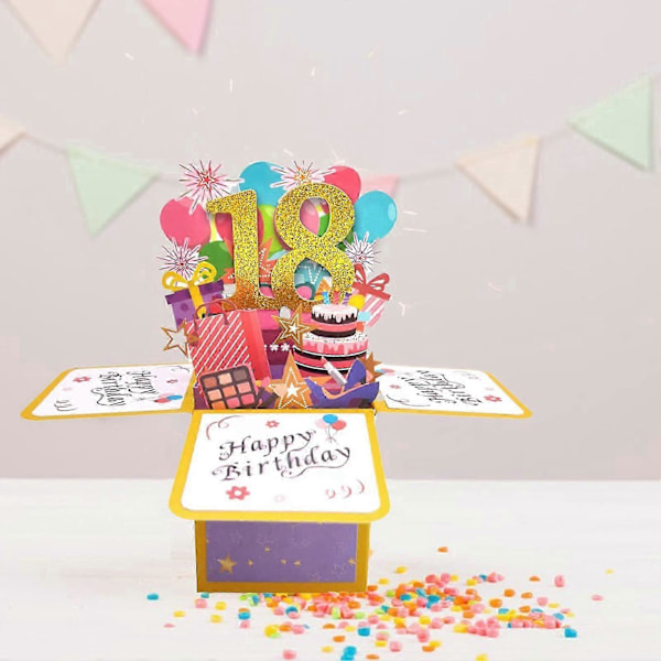 Hyvää 18-vuotissyntymäpäivää 3D-onnittelukortti, ponnahduskortti syntymäpäiväksi tytölle, pojalle, pojalle, tyttärelle, veljenpojalle, sisarenpojalle