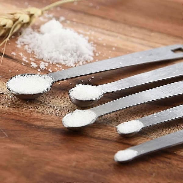 5 stk/sett Mini måleskjeer i rustfritt stål