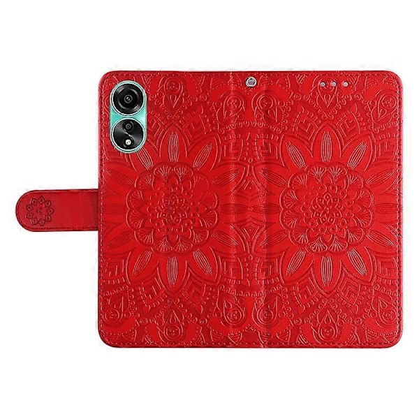 Kompatibel med Oppo A78 4G Stødsikkert Telefoncover Solsikke Præget PU Læder Wallet Stand Case Red