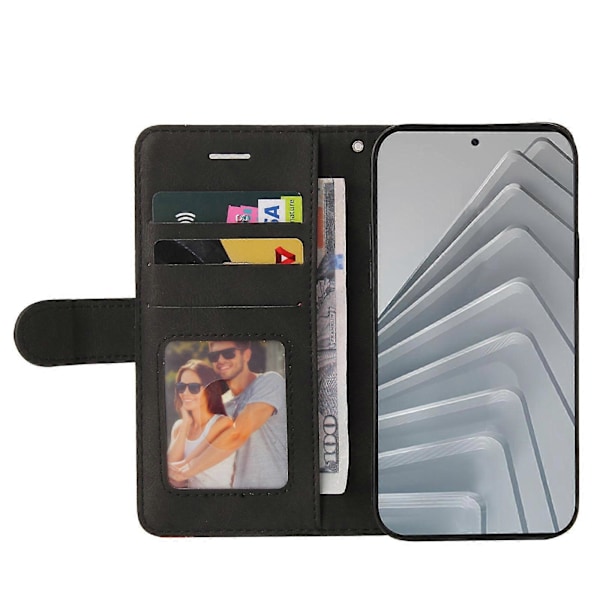 Yhteensopiva Xiaomi Redmi Note 14 4G (163.25x76.55x8.16mm) -puhelinmallille Nahkainen puhelinkotelo, jossa jalusta ja lompakko, kaksivärinen muotoilu Black
