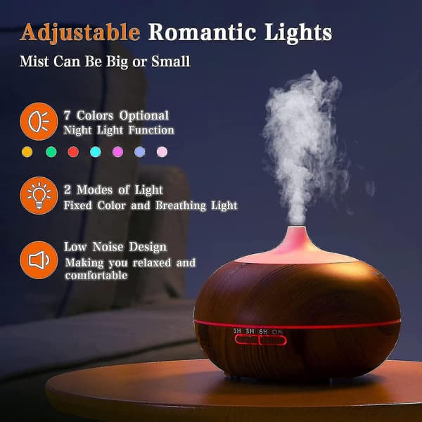 Aroma Diffuser, 500ml Stille Duftolje Diffuser, Luftfukter Med Led Lys, Yoga UK SXQ