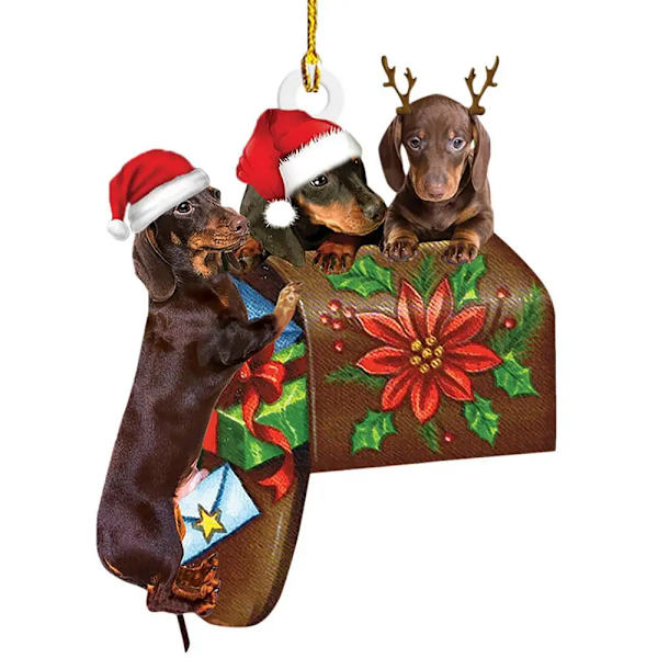Platt jultax prydnad akryl julgran korv hund hängande prydnader hantverk hund dekor julgran hänge style 3