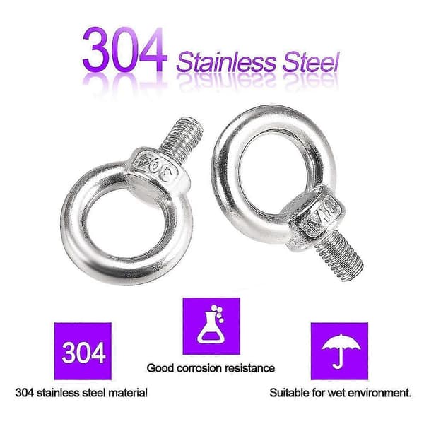10-pack M8*13 Öglebultar 304 Rostfritt Stål Ring Marine Bultar Och Diverse Ingenjörslyftutrustning