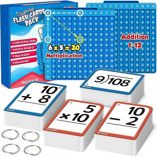 Matte Flashkort + Mattebrett, Multiplikasjon Flashkort Gangetabell, Mattehjelpemidler Divisjon, Addisjon, Subtraksjon Mattespill Leker