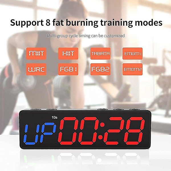 Träningsklocka med batteri, portabel mini-gymtimer med inbyggd magnet för gym, programmerbar nedräkning
