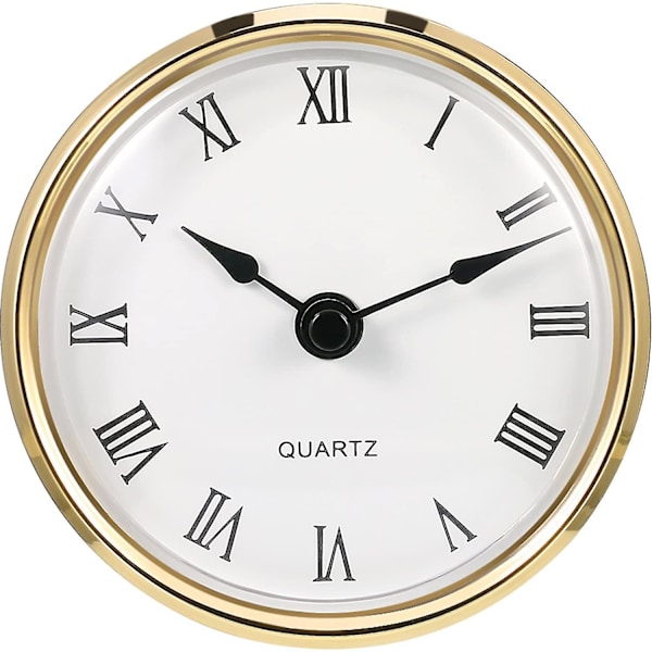 3-1/8 tommer (80 mm) Quartz ur isætning/indsats med romertal, Quartz urværk (guld kant)