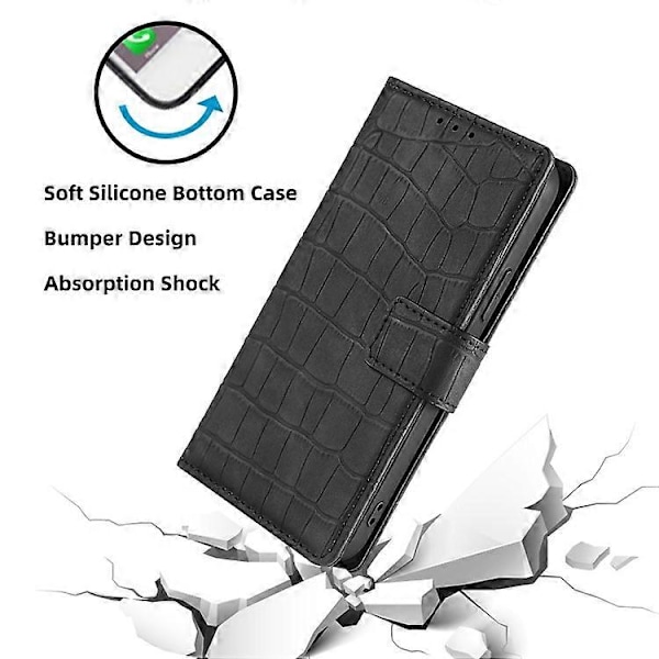 Krokodiltextur Plånboksfodral Kompatibelt För TCL 40R 5G, Hudvänlig PU Läder Stötsäkert Mobiltelefonskal Black