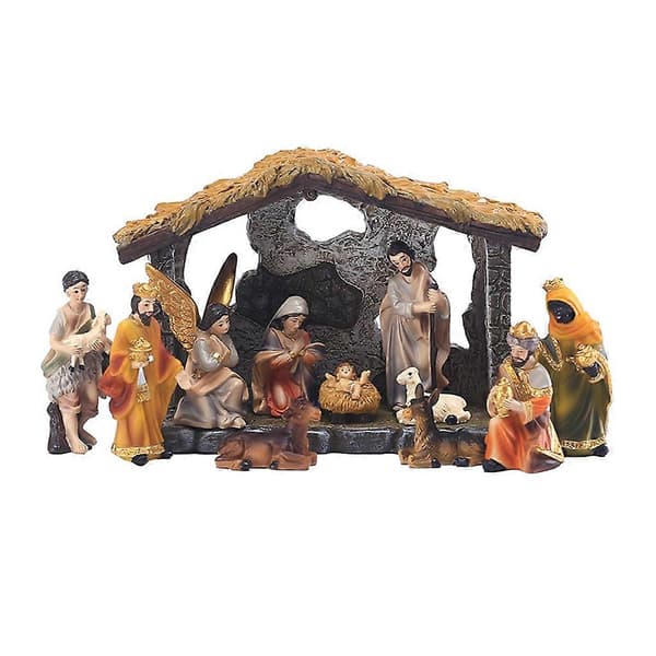 Julekrybbe Figur Jesus Krybbe Scene Håndmalt Håndverk