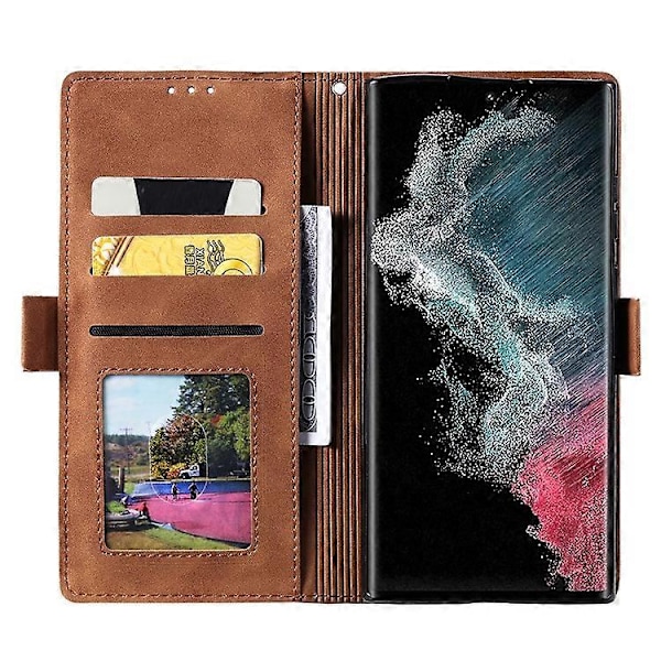 Kompatibelt för Samsung Galaxy S23 Ultra Retro Splicing Stil PU Läder Stötsäkert Telefonfodral Plånbok Ställ Folio Flipskydd med S Green